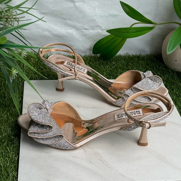 Badgley Mischka Collection Remi Crystal satin embellished ankle strap Sz 8 blush - Picture 13 of 17